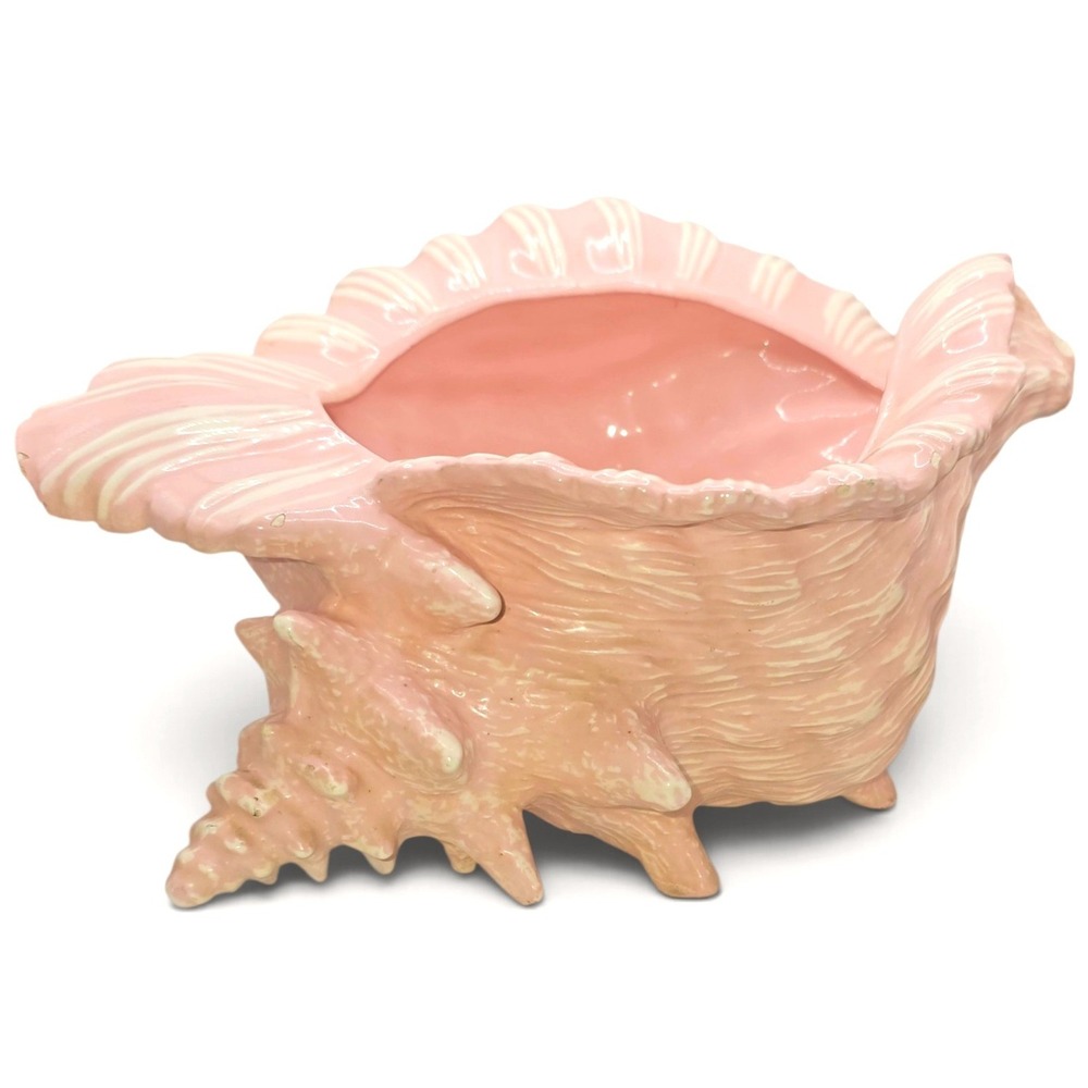 Vintage Atlantic Mold Pink Conch Shell Planter Ceramic 1970s Coastal Decor